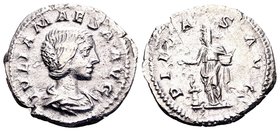 Julia Maesa
Rome, 218-222 AD. AR denarius, 2.73 g. IULIA MAESA AUG draped bust right / PIETAS AUG Pietas standing left with incense box, sacrificing ...