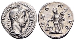 Severus Alexander
Rome, 228 AD. AR denarius, 3.06 g. MP C M AUR SEV ALEXAND AUG laureate, draped bust right / ANNONA AUG Annona standing left with co...