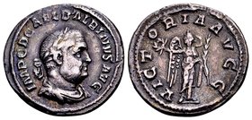 Balbinus
Rome, 238 AD. AR denarius, 3.4 g. IMP C D CAEL BALBINVS AVG laureate, draped, cuirassed bust of Balbinus right / VICTORIA AVGG Victory stand...