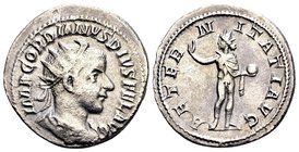 Gordian III
Rome, 241-243 AD. AR antoninianus, 4.19 g. MP GORDIANVS PIVS FEL AVG radiate, draped, cuirassed bust of Gordian III right / AETERNITATI A...