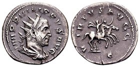 Philip I
Rome, 248 AD. AR antoninianus, 4,26 g. IMP PHILIPPVS AVG radiate, draped, and cuirassed bust of Philippus I right / VIRTVS AVG Philippus I a...