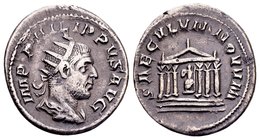 Philip I
Rome, 248 AD. AR antoninianus, 3,77 g. IMP PHILIPPVS AVG radiate, draped, cuirassed bust of Philippus I right / SAECVLVM NOVVM seated statue...