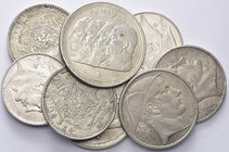 Belgium 
100 francs 1950 (2x), KM 138/9; 50 francs 1948 (2x), KM 136/7; 20 francs 1934 (2x), KM 103/4; 20 francs 1950/1 (2x), KM 140/1. AR, 99 g (8x)...
