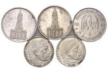 Germany, Third Reich 
5 Reichsmark1934, J 356; 5 Reichsmark1935, J 357;2 reichsmark 1939, J 366. (5x) VF
