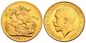 Great Brittain
George V sovereign 1911-M, Melbourne mint. AU, 7.99 g. KM 29. gVF