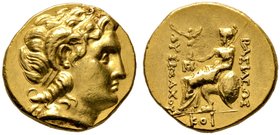 Könige von Thrakien. Lysimachos 305-281 v. Chr. AV-Stater -Odessa?-. Alexanderkopf nach rechts mit Diadem und Ammonshorn / Athena Nikephoros nach link...