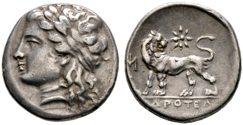 Ionia. Miletos. Drachme ca. 260-250 v. Chr. Magistrat Drotel. Belorbeerter Apoll...