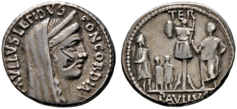 Römische Republik. L. Aemilius Lepidus Paullus 62 v. Chr. Denar -Rom-. Kopf der ...