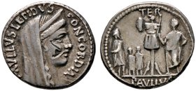 Römische Republik. L. Aemilius Lepidus Paullus 62 v. Chr. Denar -Rom-. Kopf der Concordia nach rechts, links PAVLLVS LEPIDVS, rechts CONCORDIA / Tropa...
