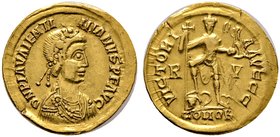 Kaiserzeit. Valentinianus III. 425-455. Solidus 426/430 -Ravenna-. D N PLA VALENTINIANVS P F AVG. Drapierte und gepanzerte Büste mit Rosettendiadem na...