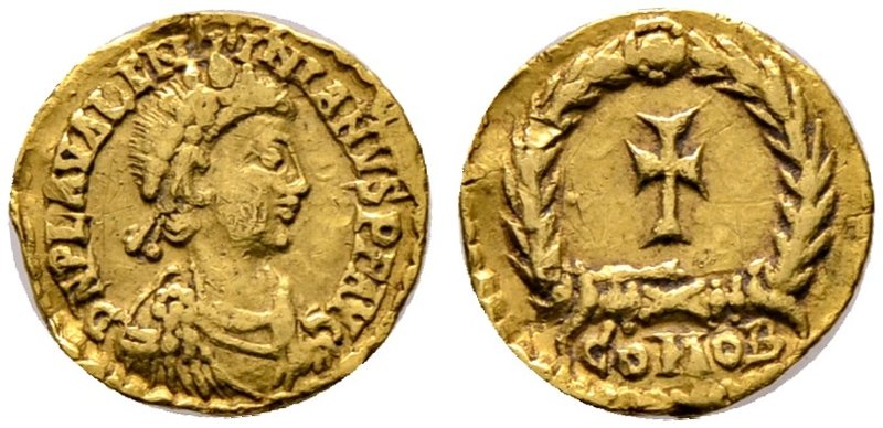 Kaiserzeit. Valentinianus III. 425-455. Tremissis -Rom oder Ravenna-. D N PLA VA...