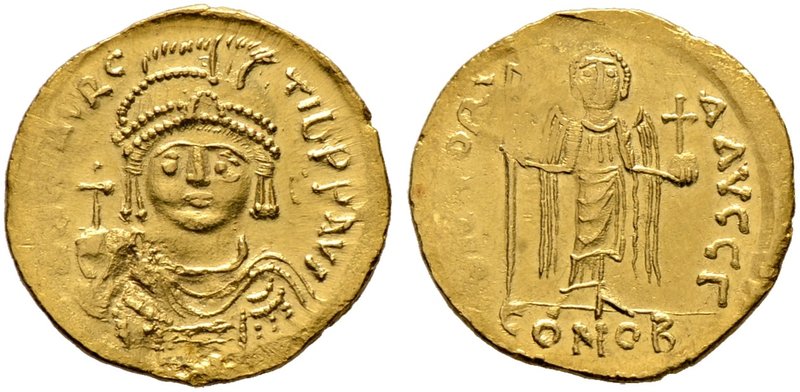 Mauricius Tiberius 582-602. Solidus 583/84-602 -Constantinopolis-. 3. Offizin. G...