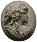 Kameo. 19. Jahrhundert. Frauenbüste (Luna?) nach rechts. Lava oder Schiefer. 18 x 20 mm
vorzüglich