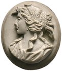 Kameo. 19. Jahrhundert. Frauenbüste (Diana?) nach links. Lava oder Schiefer. 18 x 20 mm
vorzüglich