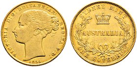Australien. Victoria 1837-1901. Sovereign 1855 -Sydney-. KM 2, Fr. 9, Schl. 801. 7,96 g
selten, sehr schön