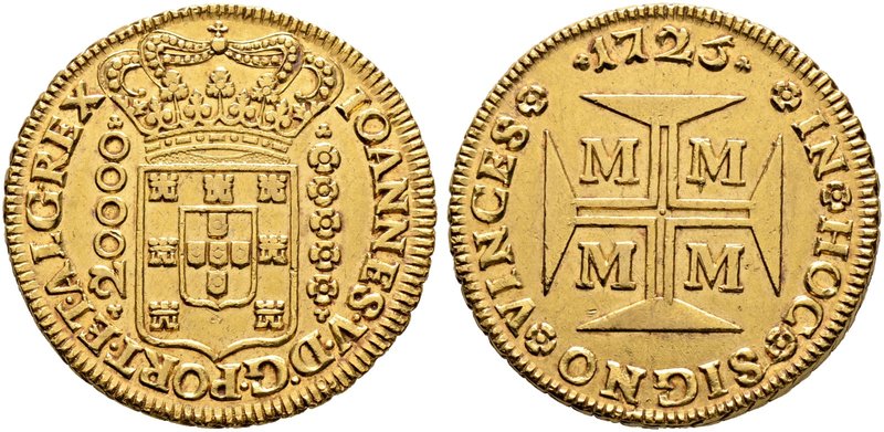 Brasilien. Johann V. 1706-1750. 20.000 Reis 1725 -Minas Gerais-. KM 117, Fr. 33....
