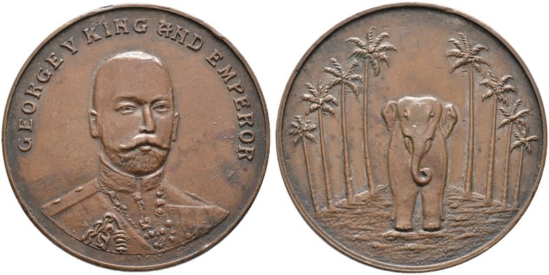 Ceylon (Sri Lanka). Bronzegussmedaille o.J. (1920) unsigniert. Brustbild von Geo...