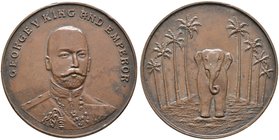 Ceylon (Sri Lanka). Bronzegussmedaille o.J. (1920) unsigniert. Brustbild von George V. König von Großbritannien fast von vorn / Elefant von vorn stehe...