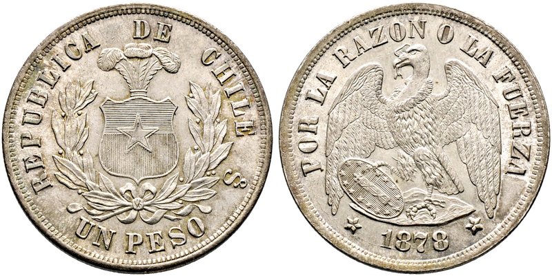 Chile. Republik. Peso 1878. KM 142.1.
prägefrisches Prachtexemplar mit leichter ...