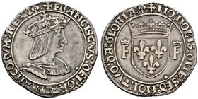 Frankreich-Königreich. Francois I. 1515-1547. Teston o.J. (1537/39) -Lyon-. 18e type. Gekröntes Brustbild nach rechts / Gekrönter Wappenschild zwische...