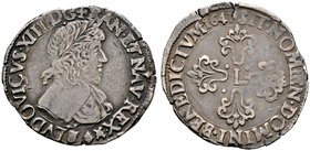 Frankreich-Königreich. Louis XIII. 1610-1643. Demi Franc (buste lauré au grand col rabattu) 1641 -Aix-. 13e type. Belor­beertes Brustbild im Harnisch ...