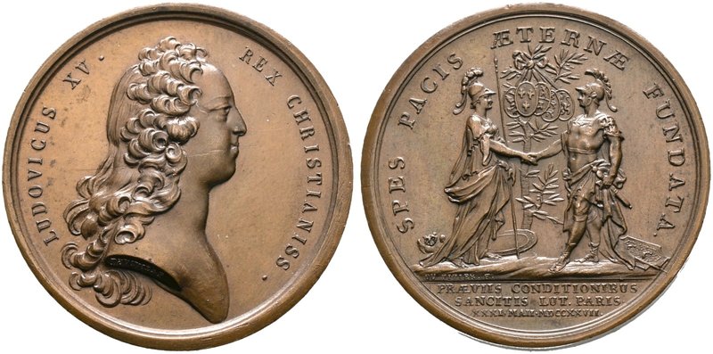 Frankreich-Königreich. Louis XV. 1715-1774. Bronzemedaille 1727 von Duvivier, au...