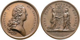 Frankreich-Königreich. Louis XV. 1715-1774. Bronzemedaille 1727 von Duvivier, auf die Vorverhandlungen für den Frieden von Paris. Bloße Büste nach rec...