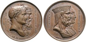 Frankreich-Königreich. Napoleon I. 1804-1815. Bronzemedaille 1806 von Andrieu, auf das Bündnis mit Sachsen. Die Büsten von Napoleon und Karl dem Große...