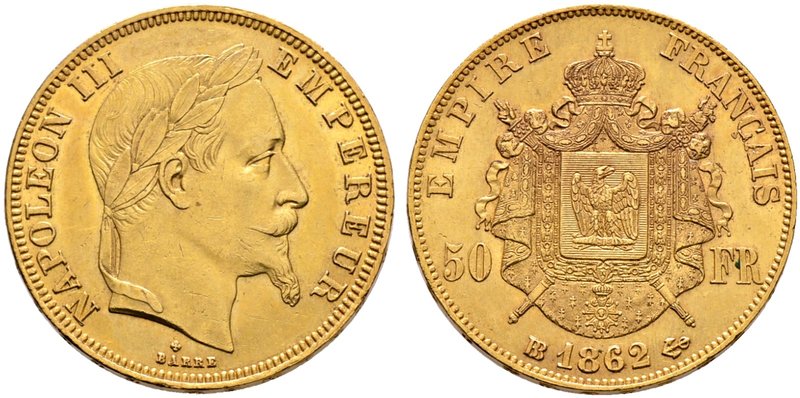 Frankreich-Königreich. Napoleon III. 1852-1870. 50 Francs 1862 -Straßburg-. Gad....
