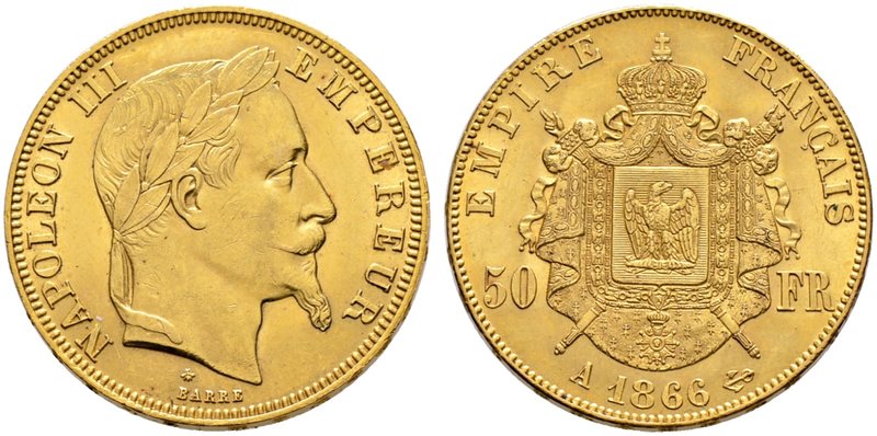 Frankreich-Königreich. Napoleon III. 1852-1870. 50 Francs 1866 -Straßburg-. Gad....