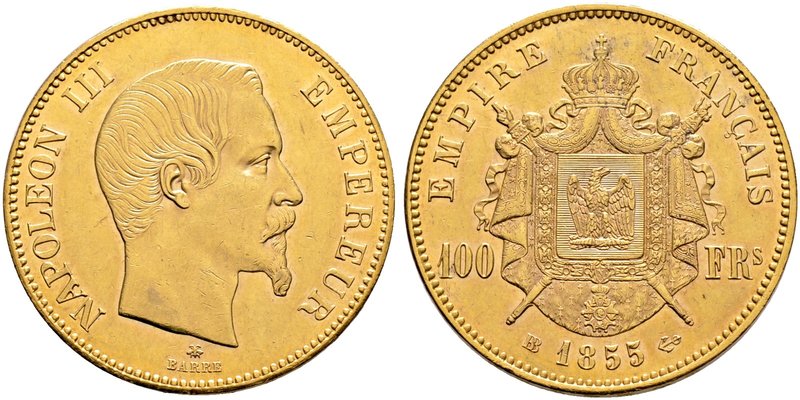 Frankreich-Königreich. Napoleon III. 1852-1870. 100 Francs 1855 -Straßburg-. Blo...