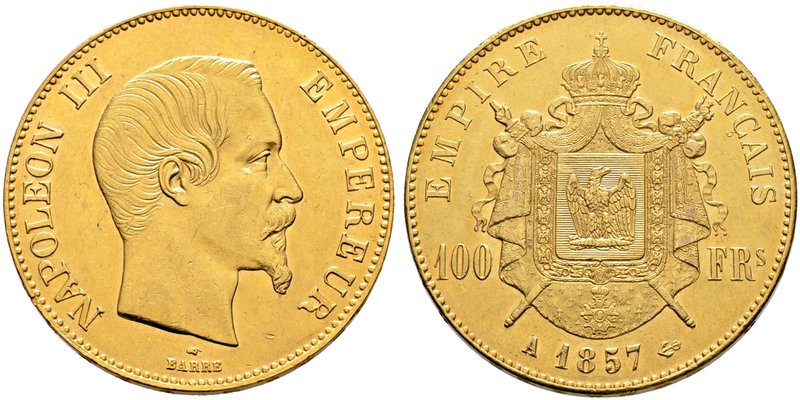 Frankreich-Königreich. Napoleon III. 1852-1870. 100 Francs 1857 -Paris-. Gad. 11...