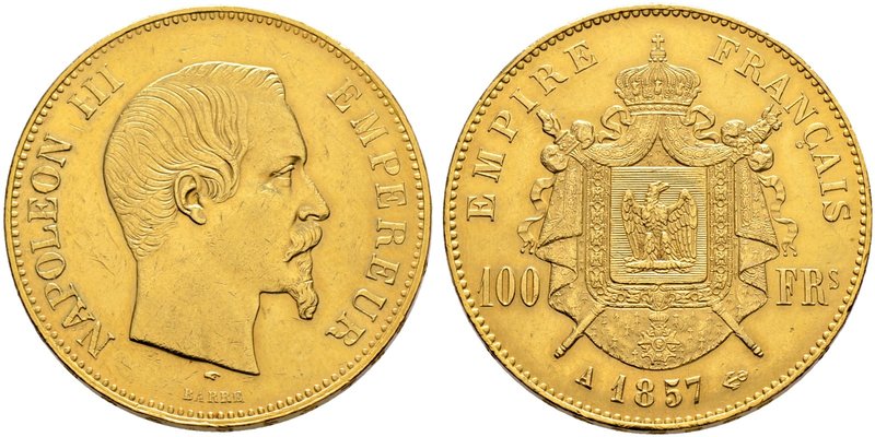 Frankreich-Königreich. Napoleon III. 1852-1870. 100 Francs 1857 -Paris-. Ein zwe...