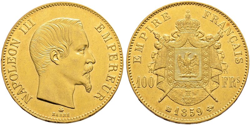 Frankreich-Königreich. Napoleon III. 1852-1870. 100 Francs 1859 -Straßburg-. Gad...