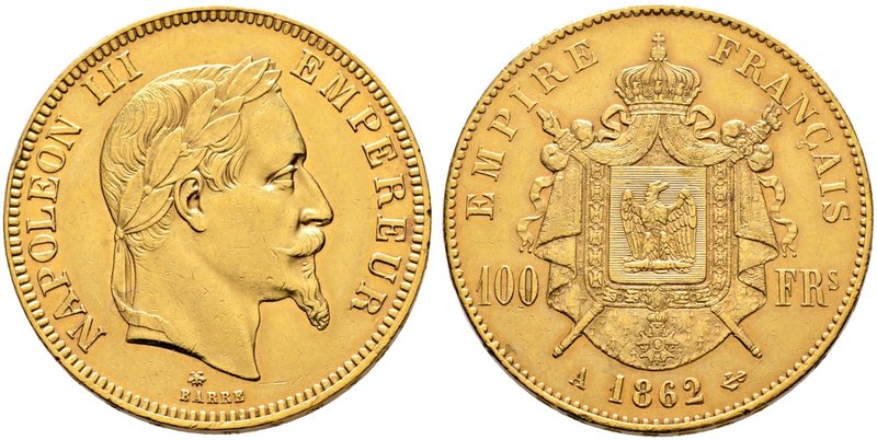 Frankreich-Königreich. Napoleon III. 1852-1870. 100 Francs 1862 -Paris-. Belorbe...