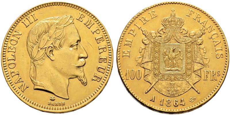 Frankreich-Königreich. Napoleon III. 1852-1870. 100 Francs 1864 -Paris-. Gad. 11...