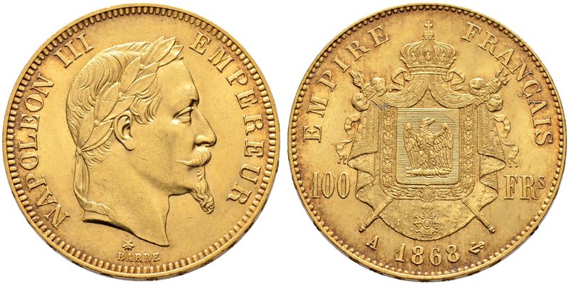 Frankreich-Königreich. Napoleon III. 1852-1870. 100 Francs 1868 -Paris-. Gad. 11...