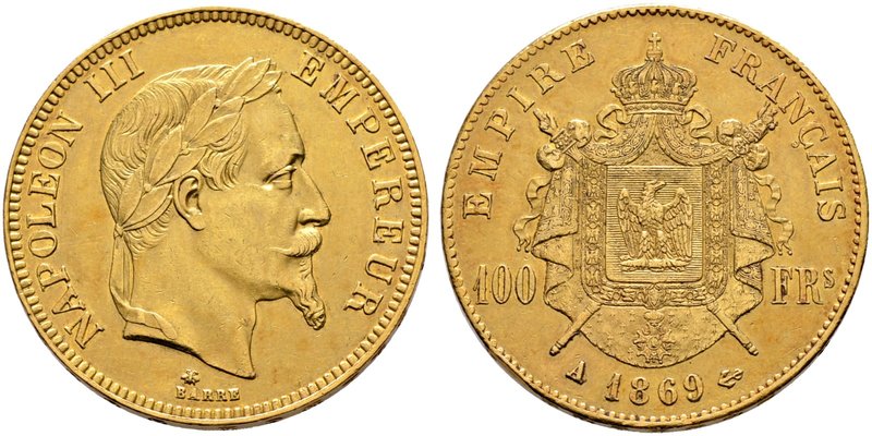 Frankreich-Königreich. Napoleon III. 1852-1870. 100 Francs 1869 -Paris-. Gad. 11...