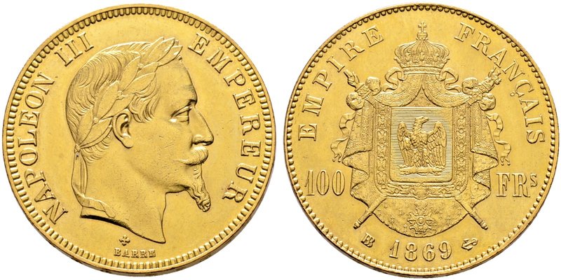 Frankreich-Königreich. Napoleon III. 1852-1870. 100 Francs 1869 -Straßburg-. Gad...