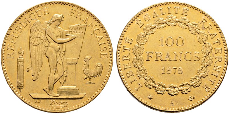 Frankreich-Königreich. Dritte Republik. 100 Francs 1878 -Paris-. Typ Genius. Gad...