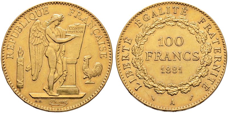 Frankreich-Königreich. Dritte Republik. 100 Francs 1881 -Paris-. Gad. 1137, Fr. ...