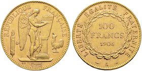 Frankreich-Königreich. Dritte Republik. 100 Francs 1906 -Paris-. Ein zweites Exemplar. Gad. 1137, Fr. 590, Schl. 417. 32,40 g
kleine Kratzer, leichter...