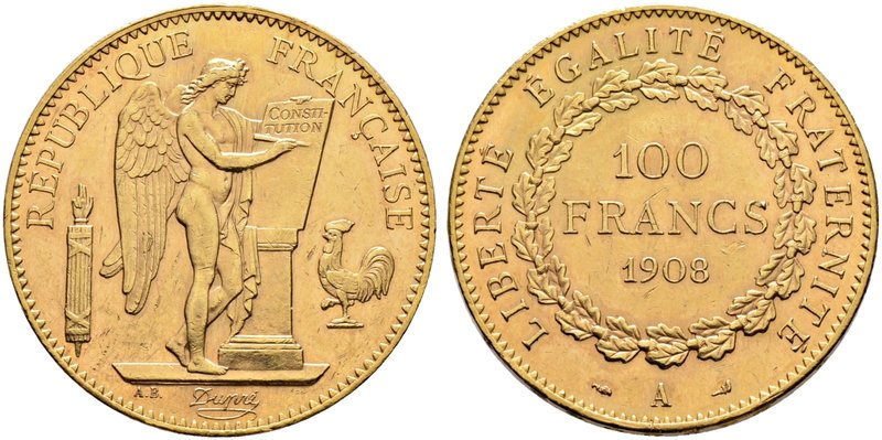 Frankreich-Königreich. Dritte Republik. 100 Francs 1908 -Paris-. Gad. 1137a, Fr....
