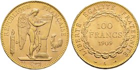Frankreich-Königreich. Dritte Republik. 100 Francs 1909 -Paris-. Gad. 1137a, Fr. 590, Schl. 420. 32,40 g
minimale Kratzer, vorzüglich-prägefrisch