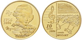 Frankreich-Königreich. Fünfte Republik seit 1958. 10 Euro-Goldmünze 2006. 250. Geburtstag von Wolfgang Amadeus Mozart. Fr. 808. 7,8 g (1/4 Unze) Feing...