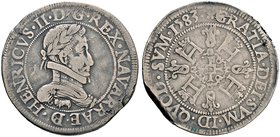 Frankreich-Bearn (und Navarra). Henri II. 1572-1589, als Henri III. König von Navarra, 1589-1610 als Henri IV. König von Frankreich. Franc d'argent 15...