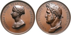 Großbritannien. Victoria 1837-1901. Bronzemedaille 1843 von Montagny, auf ihren Besuch bei König Louis Philippe in Frankreich. Jugendliche Büste der K...