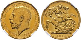 Großbritannien. George V. 1910-1937. 2 Pounds 1911. Spink 3995, Fr. 403, Schl. 544. 16,05 g. Auflage: nur 2.812 Exemplare. In Plastikholder der NGC (s...