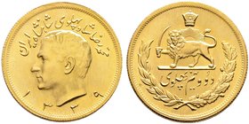 Iran-Pahlavi-Dynastie. Mohammad Reza Pahlavi Shah SH 1320-1358 / AD 1941-1979. 2 1/2 Pahlavi SH 1339 (1960). KM 1163, Fr. 100. 18,30 g Feingold
prägef...