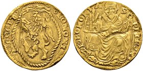 Italien-Bologna. Giovanni II. Bentivoglio 1463-1506. Doppio ducato (2 Bolognino d'oro) o.J. Löwe mit Banner nach links / Hl. Petronius von vorn throne...